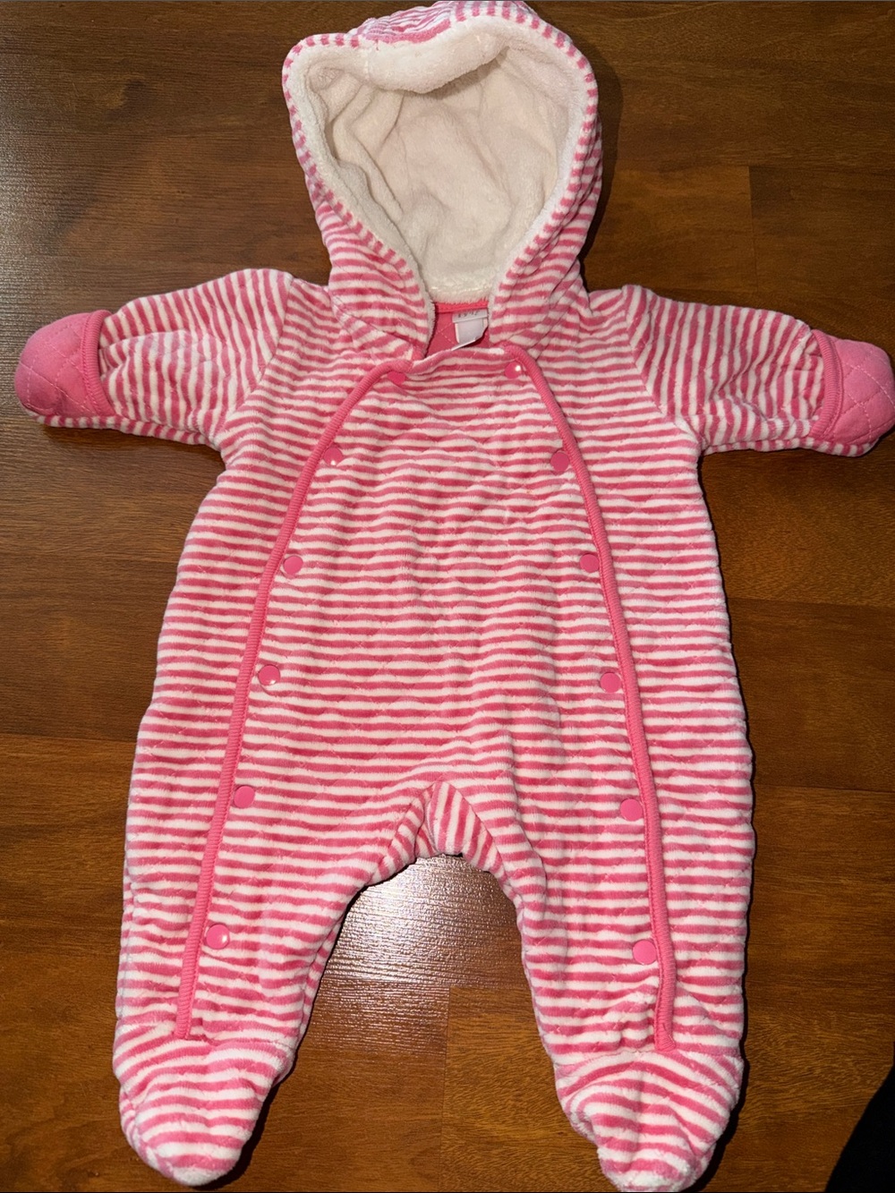 Nordstrom Baby Pink & White Striped Hooded Footie One-Piece